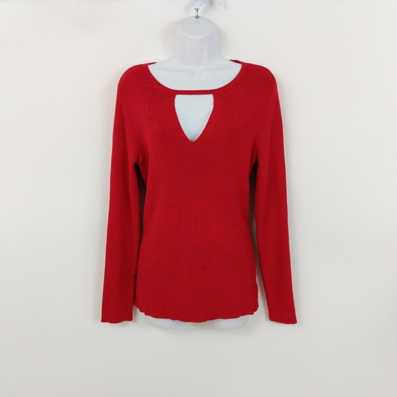 INC International Concepts Sweaters - INC Red Ribbed Keyhole Sweater